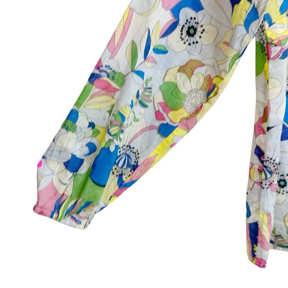 Talbots Blouse Ruffle S Trim Popover Top Colorful Floral Cotton Long Sleeve NWT - Picture 4 of 9